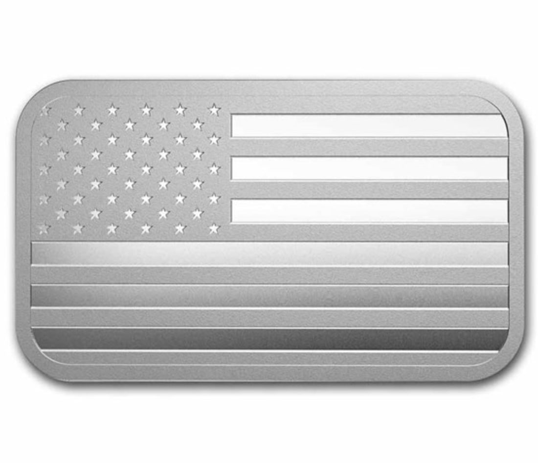 American Flag 1oz Silver Bar: One American Flag 1oz Silver Bar.