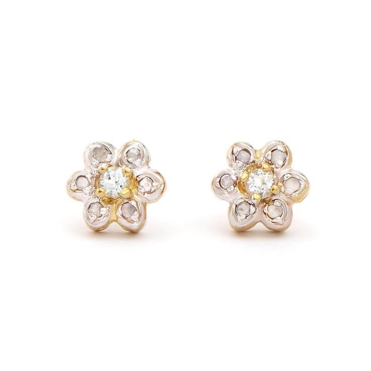 Plated 18KT Yellow Gold 0.28cts Blue Topaz and Diamond Earrings: One pair of Plated 18KT Yellow Gold 0.28cts Blue Topaz and Diamonds Earrings. (2) Blue Topaz stones with a total weight of 0.18cts. (12) diamonds with a total of 0.1cts with a color of H-I and clarity