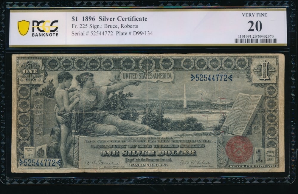 1896 $1 Educational Silver Certificate PCGS 20: One 1896 $1 Educational Silver Certificate PCGS 20.