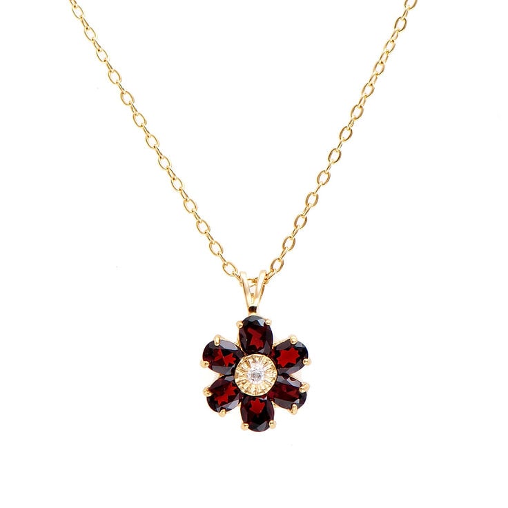 Plated 18KT Yellow Gold 2.26cts Garnet and Diamond Necklace: One Plated 18KT Yellow Gold 2.26cts Garnet and Diamond Necklace 18 in. (6) Brown Garnet stones with a total weight of 2.25cts. (1) diamonds with a total of 0.01cts with a color of H-I and clarity of I