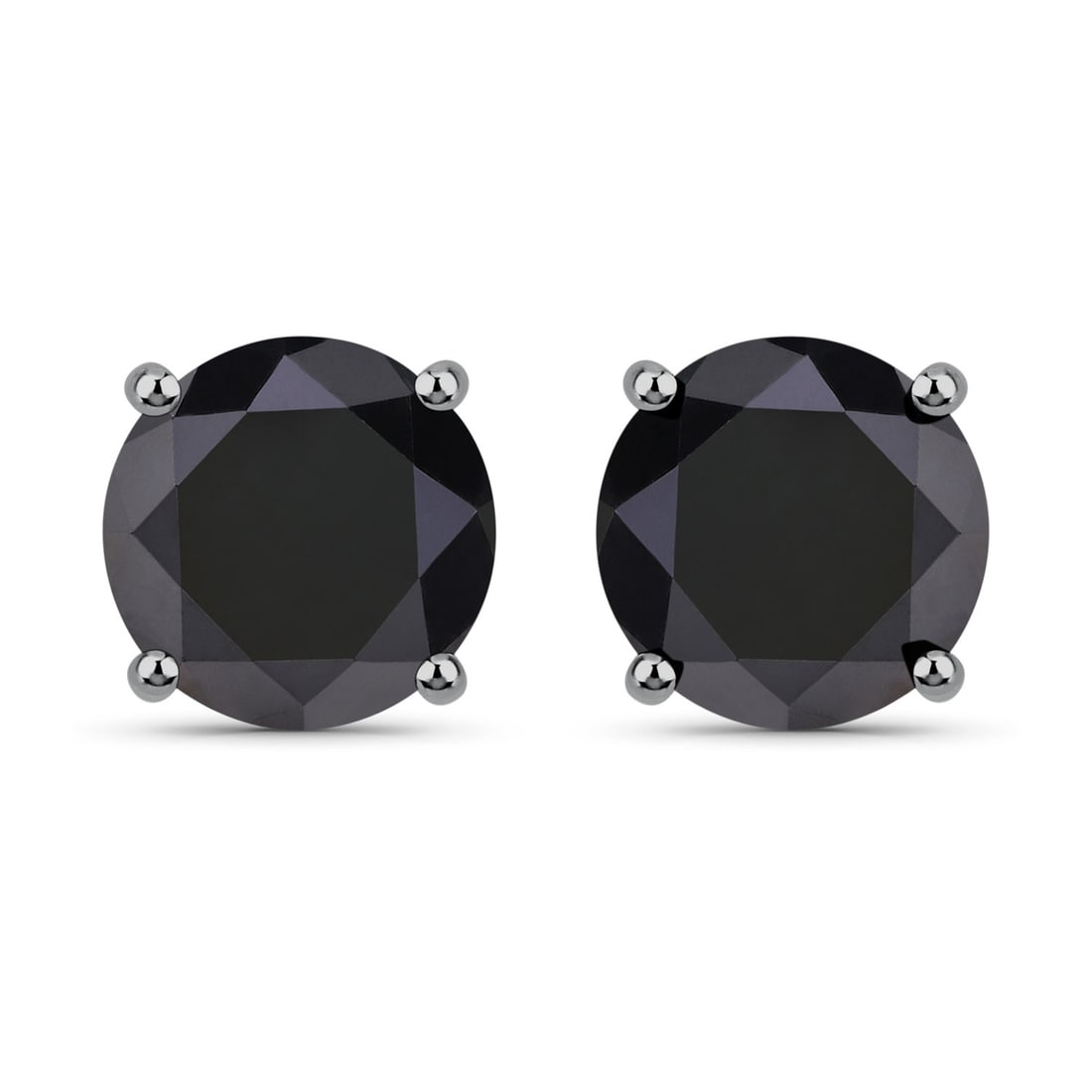 14KT White Gold 4.25ctw Black Diamond Earrings: Black Diamond Round/7.40-8.00mm - 2/4.25 ctw Prong Setting Natural Irradiated N Total weight of 2.56 grams.
