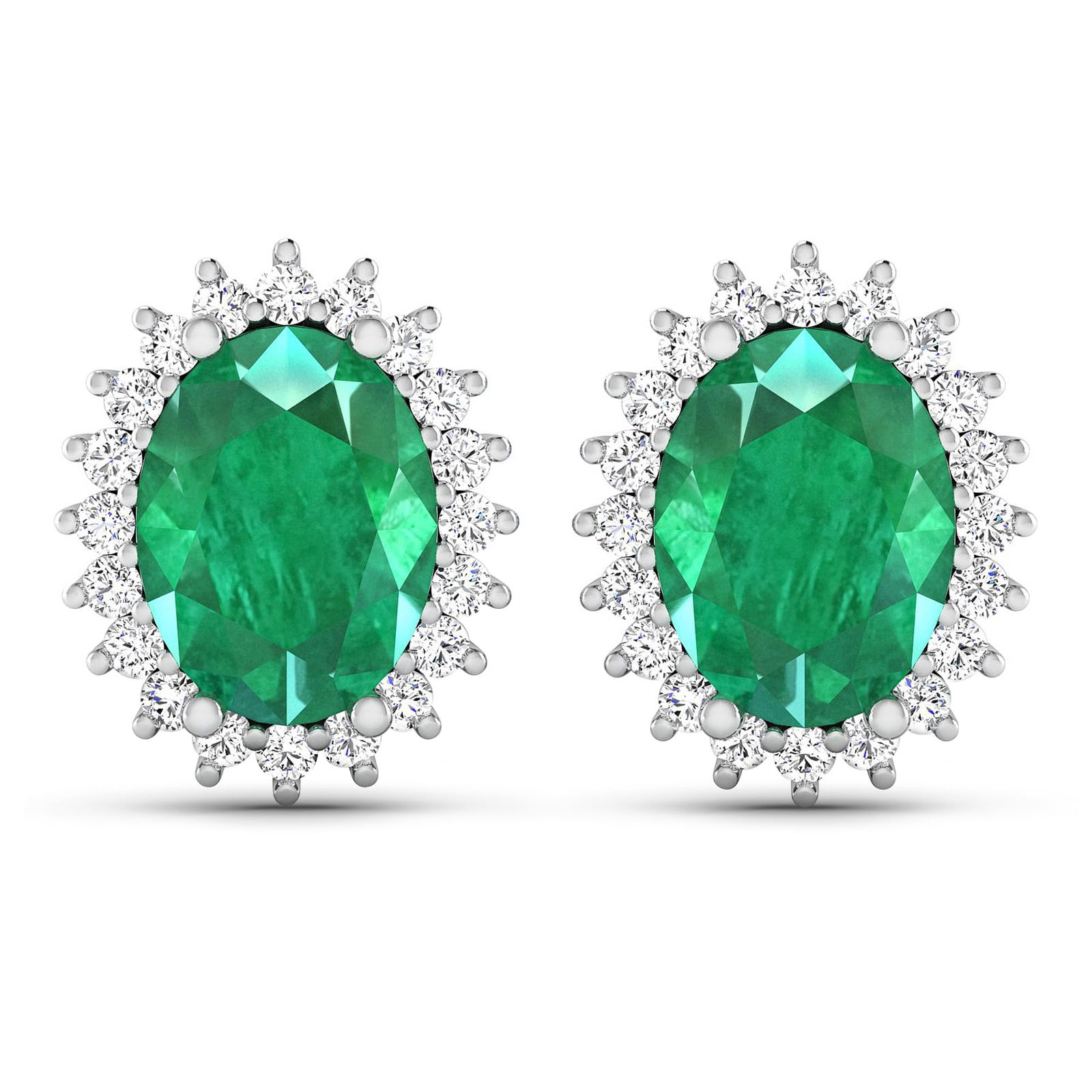 14KT White Gold 2.00ctw Emerald and Diamond Earrings: (2) Zambian Emerald stones with a total weight of 2.00cts. (40) round Diamonds with a total weight of 0.26cts with a color of i and clarity of i1-i2. Total weight of these earrings are 2.79 grams.