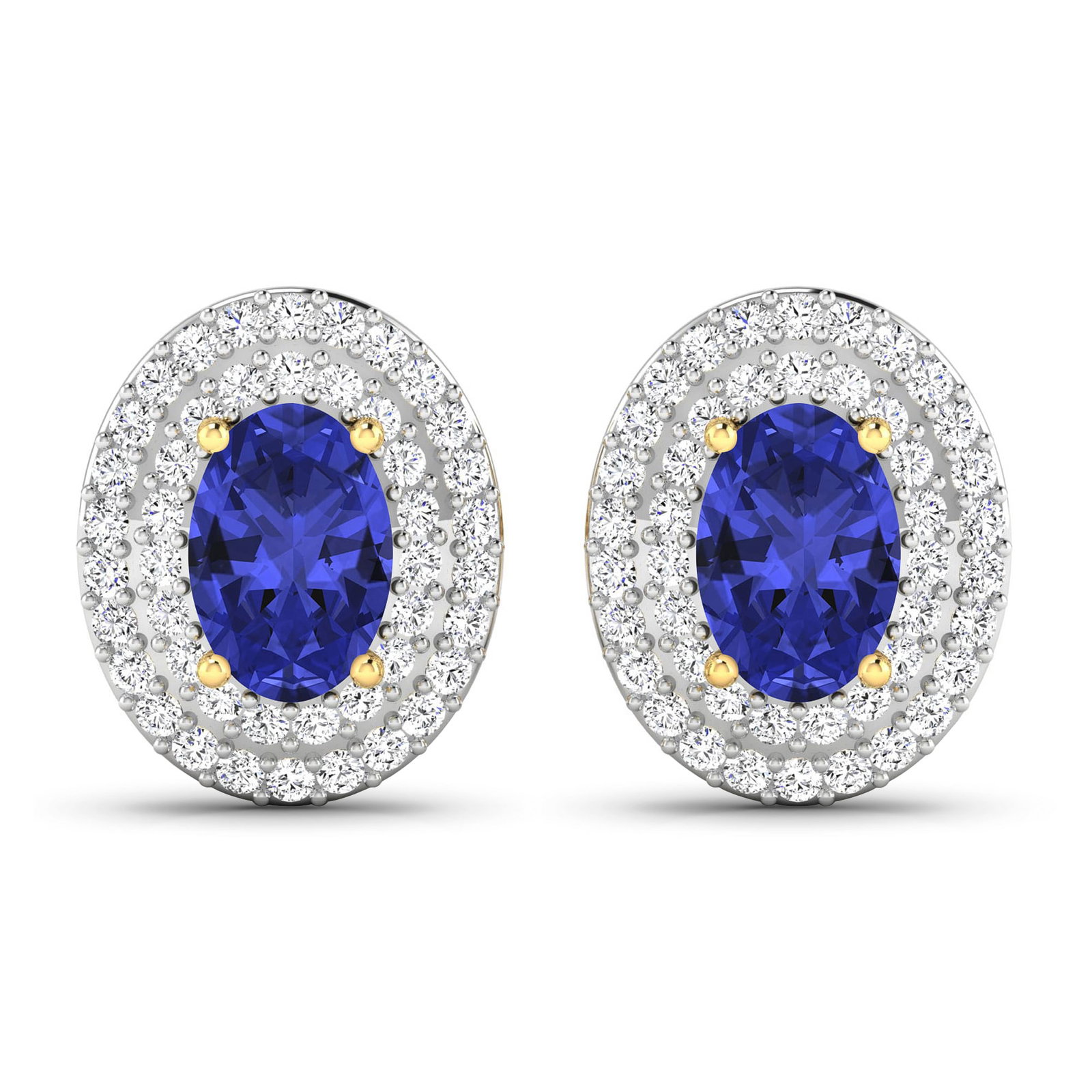 14KT Yellow Gold 0.76ctw Tanzanite and Diamond Earrings: Tanzanite (AA+) Oval 6x4mm - 2Pcs + White Diamond F/C Round 0.90mm - 90Pcs ( I1-I2/I color ) ( Push Post ) Total weight of gemstones is 0.76cts. Total Diamond weight is 0.31cts. Total weight of these 