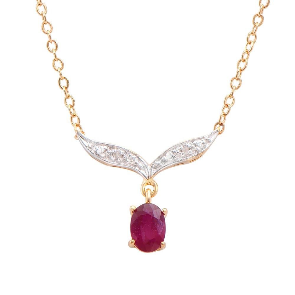 Plated 18KT Yellow Gold 1.00ct Ruby and Diamond Pendant with Chain: One Plated 18KT Yellow Gold 1.00ct Ruby and Diamond Pendant with Chain. (1) Ruby with a total weight of 1.00cts. (2) Diamonds with a total weight of 0.02cts with a color of I-J and clarity of I-3. Tot