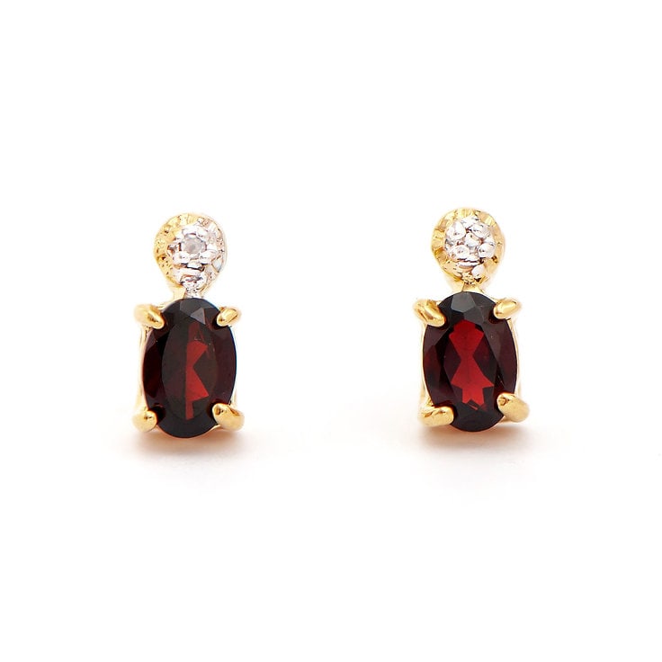 Plated 18KT Yellow Gold 0.82cts Garnets and Diamond Earrings: One pair of Plated 18KT Yellow Gold 0.82cts Garnets And Diamonds Earrings. Brown Garnet stones. (2) diamonds with a total of 0.02cts with a color of H-I and clarity of I-3. Total weight of these earri