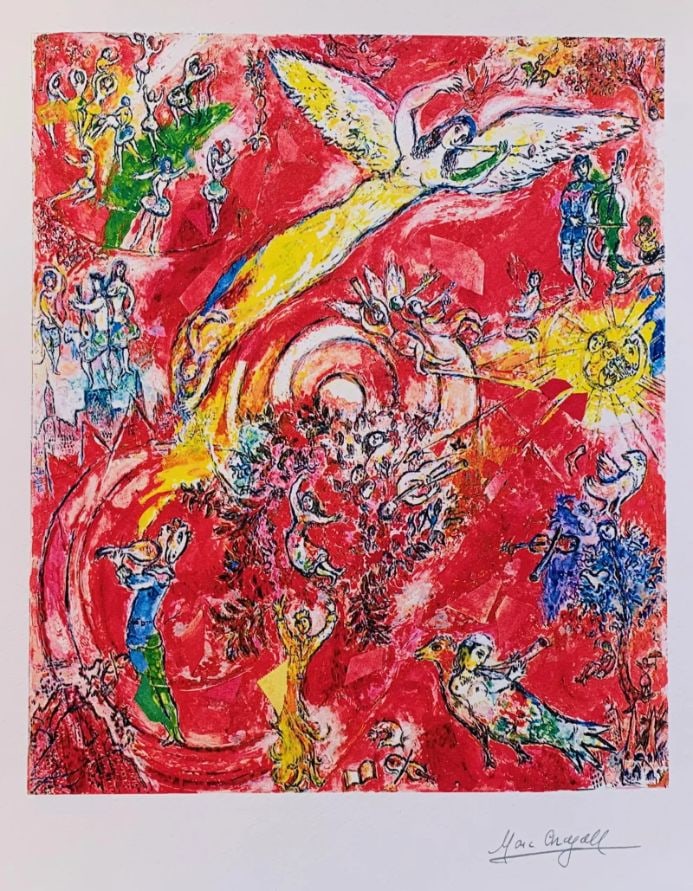 The Triumph of Music Giclee: The Triumph of Music Giclee by Marc Chagall limited edition. This giclee is facsimile signed on the lower right and is pencil numbered on the lower left from an edition of 375. Paper measures 17 inche
