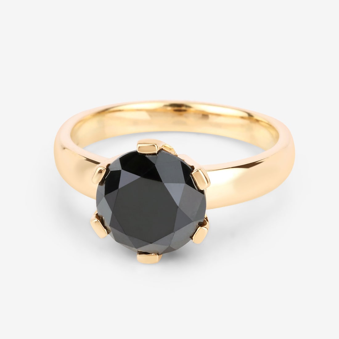 14KT Yellow Gold 3.31ctw Black Diamond Ring: Black Diamond Round/8.80-9.40mm - 1/3.31 ctw Prong Setting Natural Irradiated N. Ring size 7. Total weight of 4.38 grams.