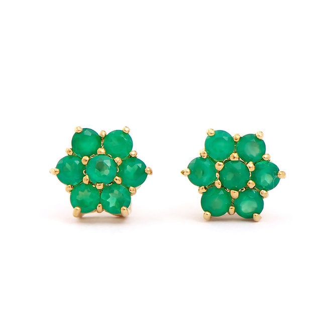 Plated 18KT Yellow Gold 1.35cts Green Agate Earrings: One pair of Plated 18KT Yellow Gold 1.35cts Green Agate Earrings (2) Green Agate stones with a total weight of 1.35cts. Total weight of these earrings is 2.12 grams.