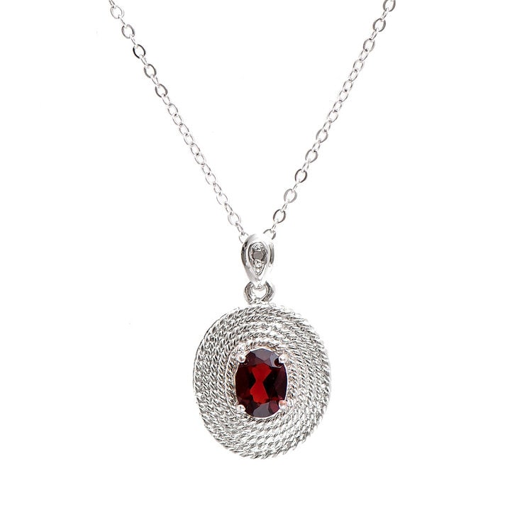 Plated Rhodium 1.26cts Garnet and Diamond Necklace: One Plated 1.26cts Garnet and Diamond Rhodium Necklace 18 in. (1) Brown Garnet stones with a total weight of 1.25cts. (1) diamonds with a total of 0.01cts with a color of H-I and clarity of I-3. Total