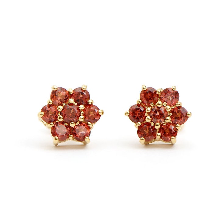 Plated 18KT Yellow Gold 1.31cts Garnet and Diamond Earrings: One pair of Plated 18KT Yellow Gold 1.31cts Garnet and Diamonds Earrings. (14) Brown Garnet stones with a total weight of 1.31cts. Total weight of these earrings is 2.17 grams.