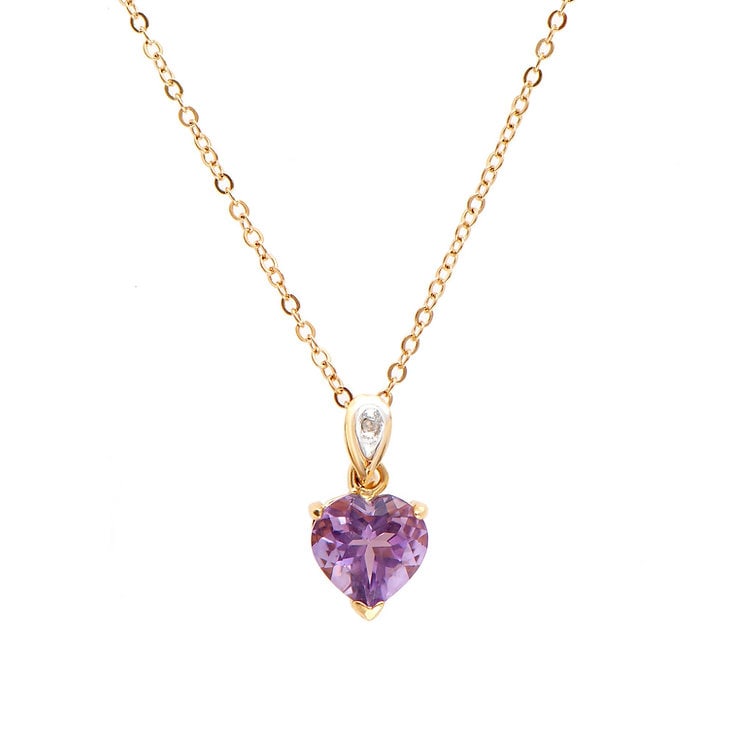 Plated 18KT Yellow Gold 2.12cts Amethyst and Diamond Necklace: One Plated 18KT Yellow Gold 2.12cts Amethyst and Diamond Necklace 18 in. (1) Violet Amethyst stones with a total weight of 2.11cts. (1) diamonds with a total of 0.01cts with a color of H-I and clarity