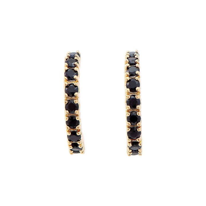 Plated 18KT Yellow Gold 2.05ctw Black Sapphire Earrings: One pair of Plated 18KT Yellow Gold 2.05ctw Black Sapphire Earrings. (20) black Sapphires with a total weight of 2.05cts. Total weight of these earrings is 2.61 grams.