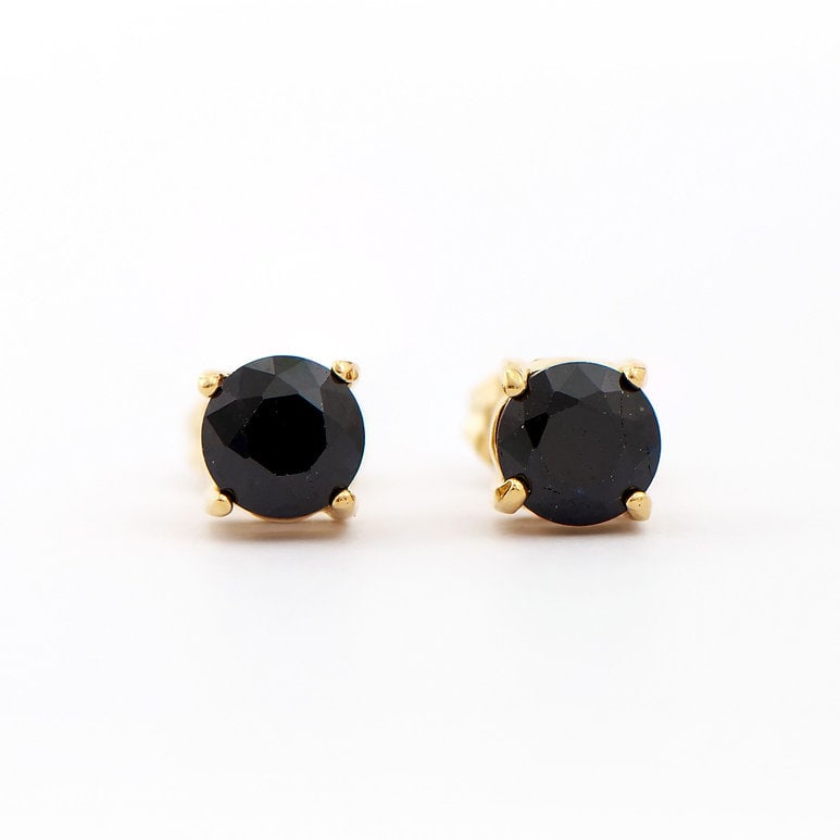 Plated 18KT Yellow Gold 2.15cts Sapphire Earrings: One pair of Plated 18KT Yellow Gold 2.15cts Sapphire Earrings. (2) Black Sapphire stones with a total weight of 2.15cts. Total weight of these earrings is 1.61 grams.