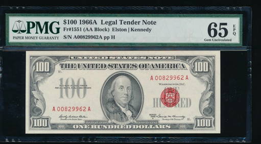 1966A $100 Legal Tender Note PMG 65EPQ (1 of 2)