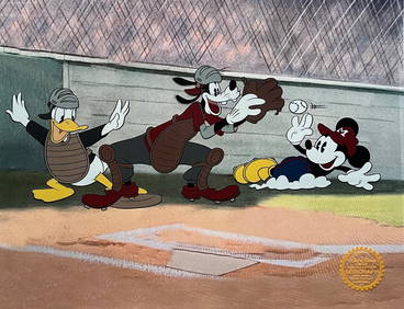 Disney Mickey Mouse Goofy Donald Duck Baseball Sericel (1 of 1)