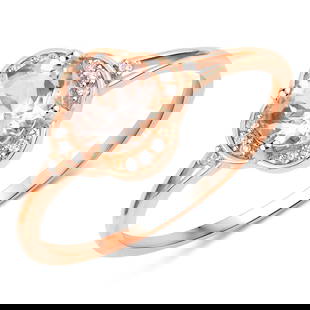 10KT Rose Gold 0.74ctw Morganite and White Diamond Ring: Morganite Round/6.00mm - 1/0.70 ctw Prong Setting Natural Irradiated E + White Diamond Round/0.80mm - 14/0.04 ctw Natural Not Treated N H-I I1. Ring size 7. Total weight of 1.5 grams.