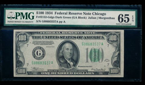 1934 $100 Chicago FRN PMG 65EPQ (1 of 2)
