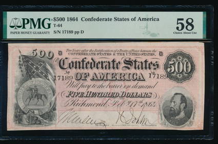 1864 $500 T-64 Confederate PMG 58 (1 of 2)
