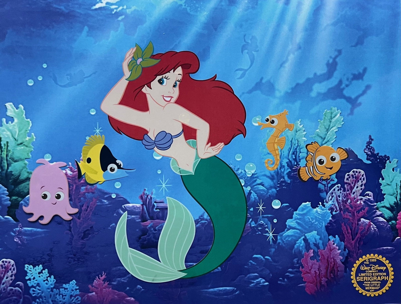 Disney The Little Mermaid Ariel Sericel Under The Sea: This is a Disney Limited Edition Serigraph Cel of The Little Mermaid. From Walt Disney Studios. Disney’s own artists have selected this scene from the original animation drawings used to produce thi