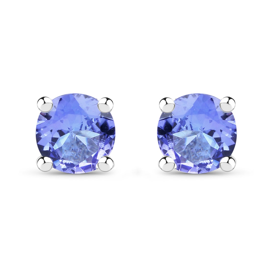 Plated Rhodium 0.46ctw Tanzanite Earrings: 0.46 Carat Genuine Tanzanite .925 Sterling Silver Earrings. Tanzanite Round/4.00mm - 2/0.46 ctw Natural Heat Treated E. Total weight of earrings are 0.8 grams.