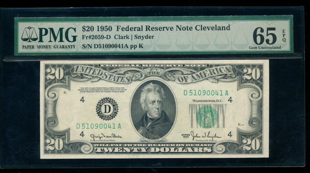 1950 $20 Cleveland FRN PMG 65EPQ: One 1950 $20 Cleveland FRN PMG 65EPQ.