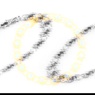 Plated 18KT Yellow Gold 6.25ctw Blue Sapphire and Diamond Bracelet: One Plated 18KT Yellow Gold 6.25ctw Blue Sapphire and Diamond Bracelet. (16) Blue Sapphire stones with a total weight of 6.25cts. Diamonds with a total weight of 1.01cts with a color of I-J and clarit
