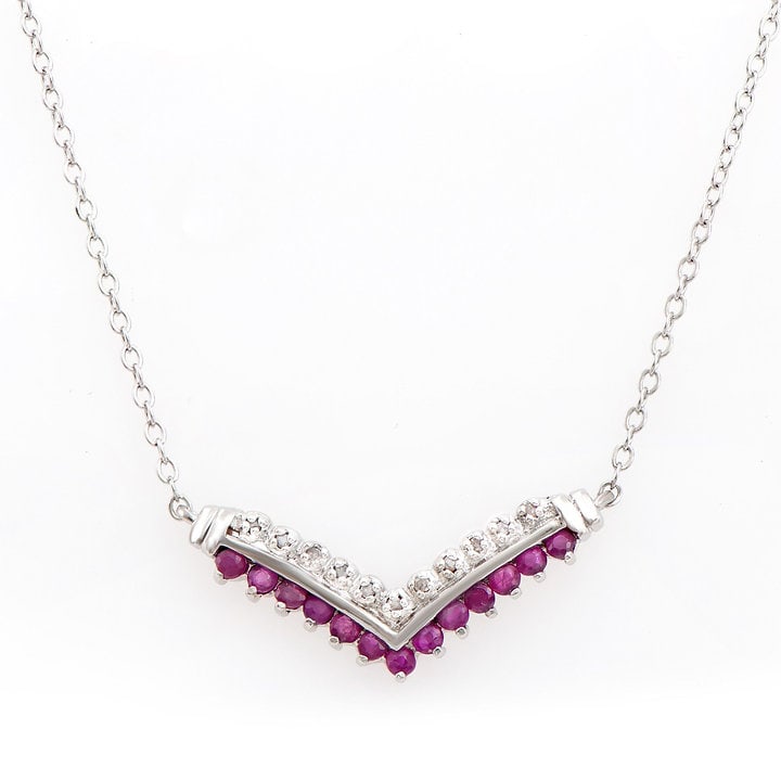 Plated Rhodium 0.73ctw Ruby and Diamond Pendant with Chain (1 of 2)