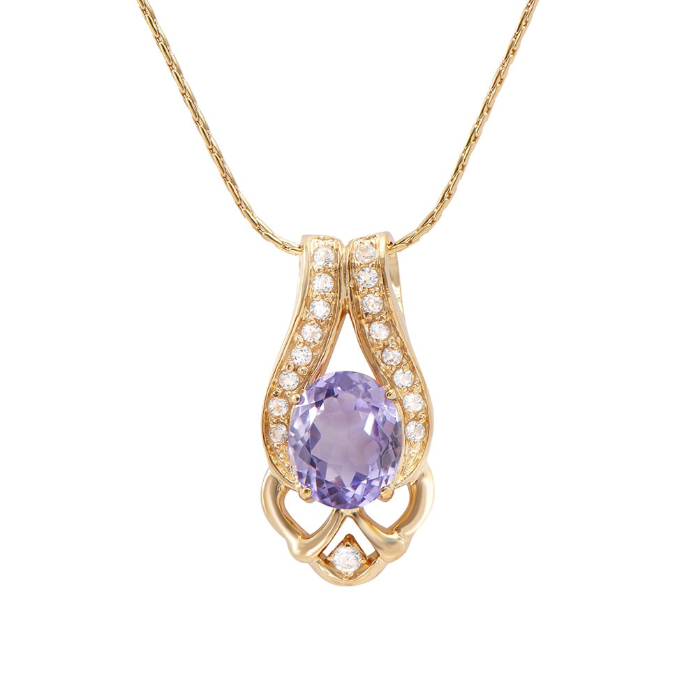 Plated 18KT Yellow Gold 4.00ct Amethyst and White Topaz Pendant with Chain (1 of 2)