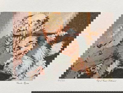 Charles Bragg OUT OF COURT SETTLEMENT Lithograph Lawyer Judge Art: This is a Charles Bragg limited edition color lithograph titled “OUT OF COURT SETTLEMENT&rdquo;. Medium: Lithograph on Arches. Facsimile Signed. This subject is numbered from an edition of 99. Paper