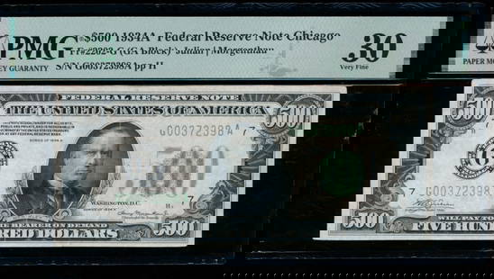 1934A $500 Chicago FRN PMG 30: One 1934A $500 Chicago FRN PMG 30.