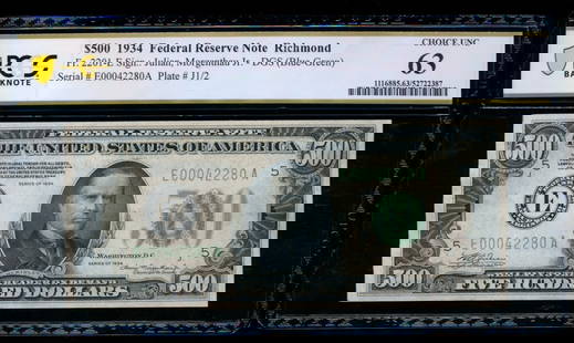 1934 $500 Richmond FRN PCGS 63: One 1934 $500 Richmond FRN PCGS 63.