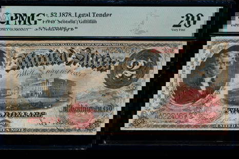 1878 $2 Legal Tender Note PMG 20: One 1878 $2 Legal Tender Note PMG 20.