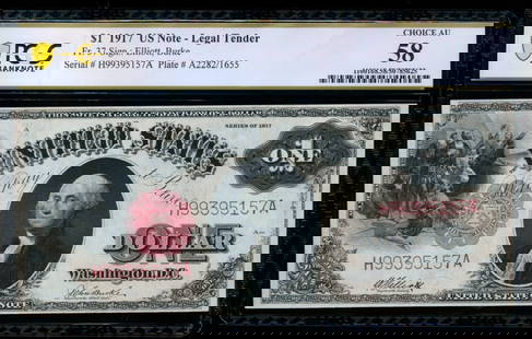 1917 $1 Legal Tender Note PMG 58: One 1917 $1 Legal Tender Note PMG 58.