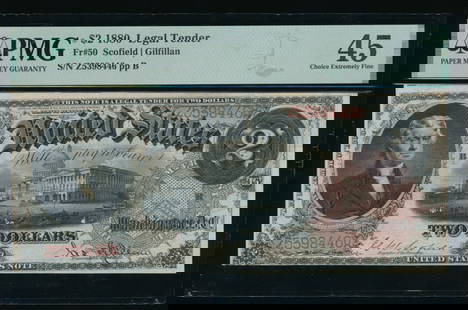1880 $2 Legal Tender Note PMG 45: One 1880 $2 Legal Tender Note PMG 45.