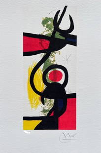 Joan Miro LES GRANDES Facsimile Signed Limited Edition Giclee: This is a Joan Miro limited edition facsimile signed giclee titled Les Grandes. This giclee is facsimile signed on the lower right which means it bears a copy of Miro’s signature. This piece is penc