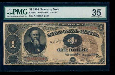 1890 $1 Treasury Note PMG 35: One 1890 $1 Treasury Note PMG 35.