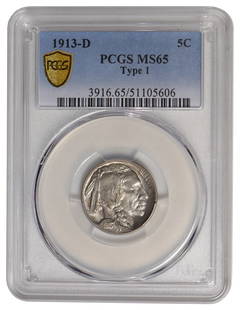 1913-D Buffalo Nickel PCGS MS65: One 1913-D Buffalo Nickel PCGS MS65.