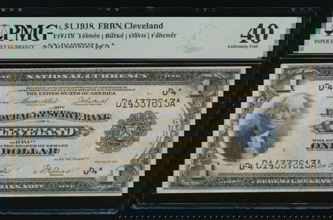1918 $1 Cleveland FRBN PMG 40: One 1918 $1 Cleveland FRBN PMG 40.