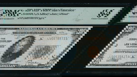 1929 $20 San Francisco FRBN PMG 64: One 1929 $20 San Francisco FRBN PMG 64.
