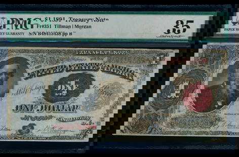 1891 $1 Treasury Note PMG 35: One 1891 $1 Treasury Note PMG 35.