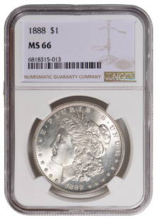1888 $1 Morgan Silver Dollar NGC MS66: One 1888 $1 Morgan Silver Dollar NGC MS66.