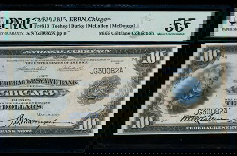 1915 $10 Chicago FRBN PMG 55: One 1915 $10 Chicago FRBN PMG 55.