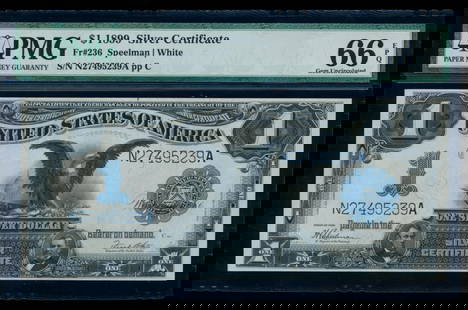 1899 $1 Black Eagle Silver Certificate PMG 66EPQ: One 1899 $1 Black Eagle Silver Certificate PMG 66EPQ.