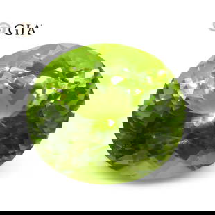 Large 10.47 Ct GIA Certified Natural Peridot: Beautiful VVS1 Eye Clean 10.47 Ct Yellowish Green Peridot is an oval brilliant cut measuring 14.06 x 12.66 x 8.94 mm. Showcases a stunning, vivid hue. Do not miss this one! Treatment: None. Please see
