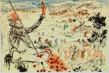 Dali Don Quixote La Mancha Facsimile Signed Limited Edition Giclee: This is a limited edition giclee titled “DON QUIXOTE LA MANCHA&rdquo; by Salvador Dali. This piece is facsimile signed on the lower right. Pencil numbered from an edition of 375. Paper measures 16"