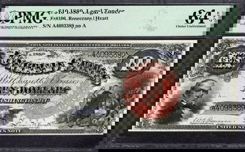 1880 $10 Jackass Legal Tender Note PMG 64EPQ: One 1880 $10 Jackass Legal Tender Note PMG 64EPQ.