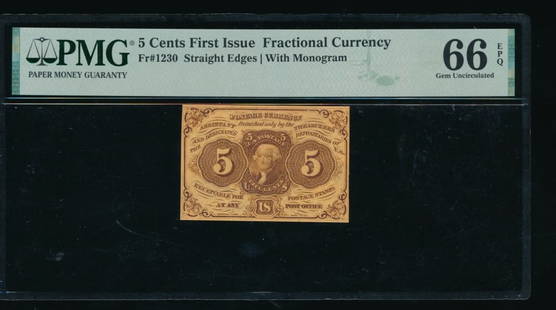 5 Cent First Issue Fractional PMG 66EPQ: One 5 Cent First Issue Fractional PMG 66EPQ.