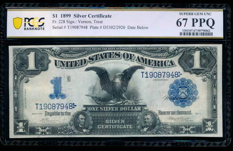 1899 $1 Black Eagle Silver Certificate PCGS 67PPQ: One 1899 $1 Black Eagle Silver Certificate PCGS 67PPQ.