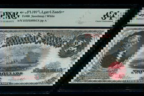 1917 $2 Legal Tender Note PMG 64EPQ: One 1917 $2 Legal Tender Note PMG 64EPQ.