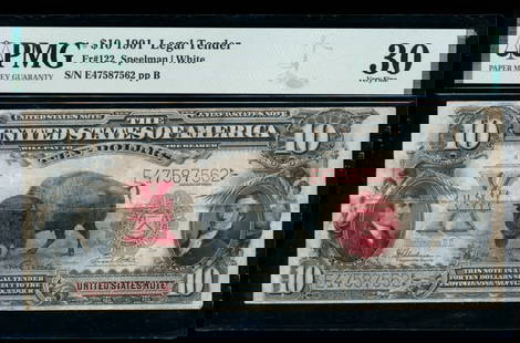 1901 $10 Bison Legal Tender Note PMG 30: One 1901 $10 Bison Legal Tender Note PMG 30.